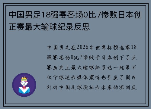 中国男足18强赛客场0比7惨败日本创正赛最大输球纪录反思 中国男足18强赛客场0比7惨败日本创正赛最大输球纪录反思